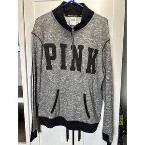 VS PINK‎ LIMITED EDITION Size M Half Zip Long Sleeve Pullover Gray Pinstripe